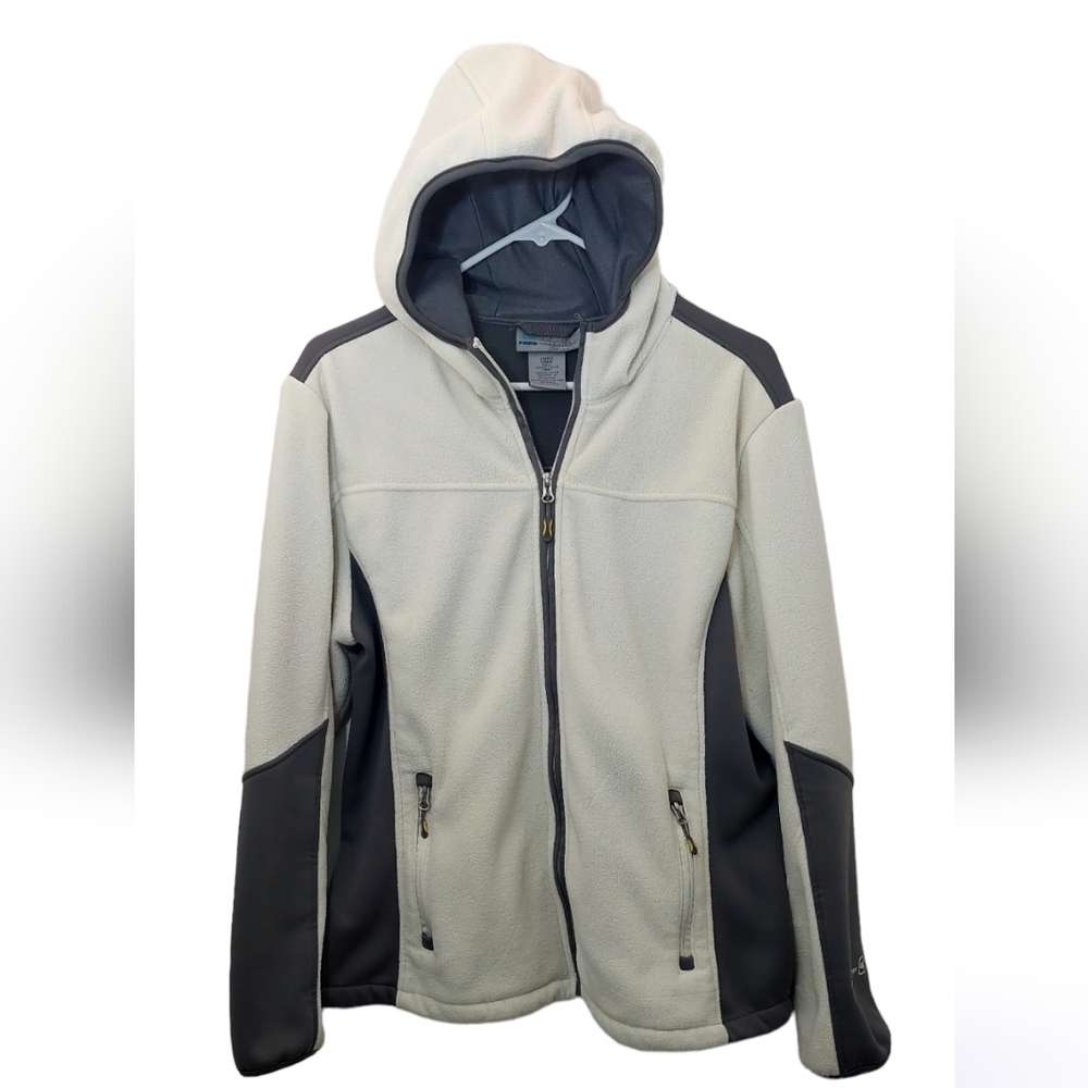 Free Country Hooded Women's Size Large Jacket Full Zip Off White Gray